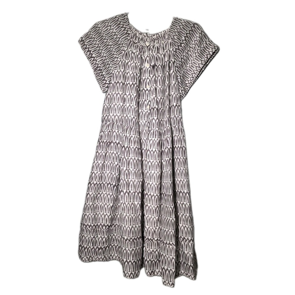 Mirth Midi Dress Size Small Tiered Brown And White Block Print